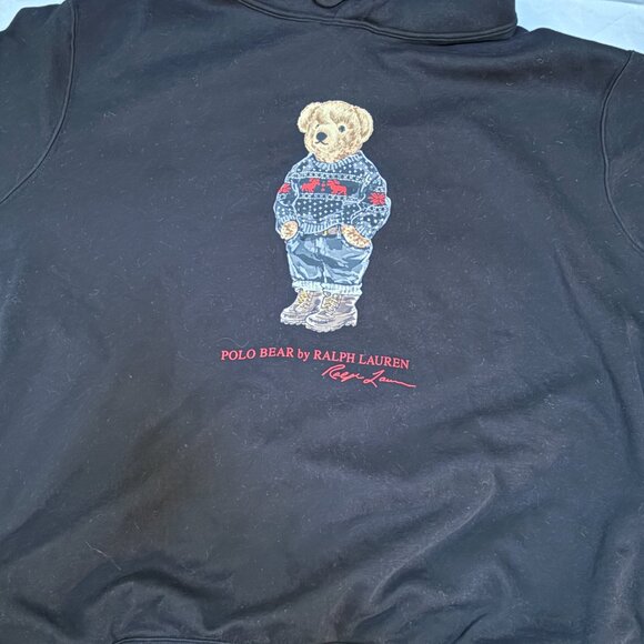 Polo Ralph Lauren Men Polo Bear Fleece Hoodie Black Cotton Pullover XL/ TG $188 - Picture 3 of 7